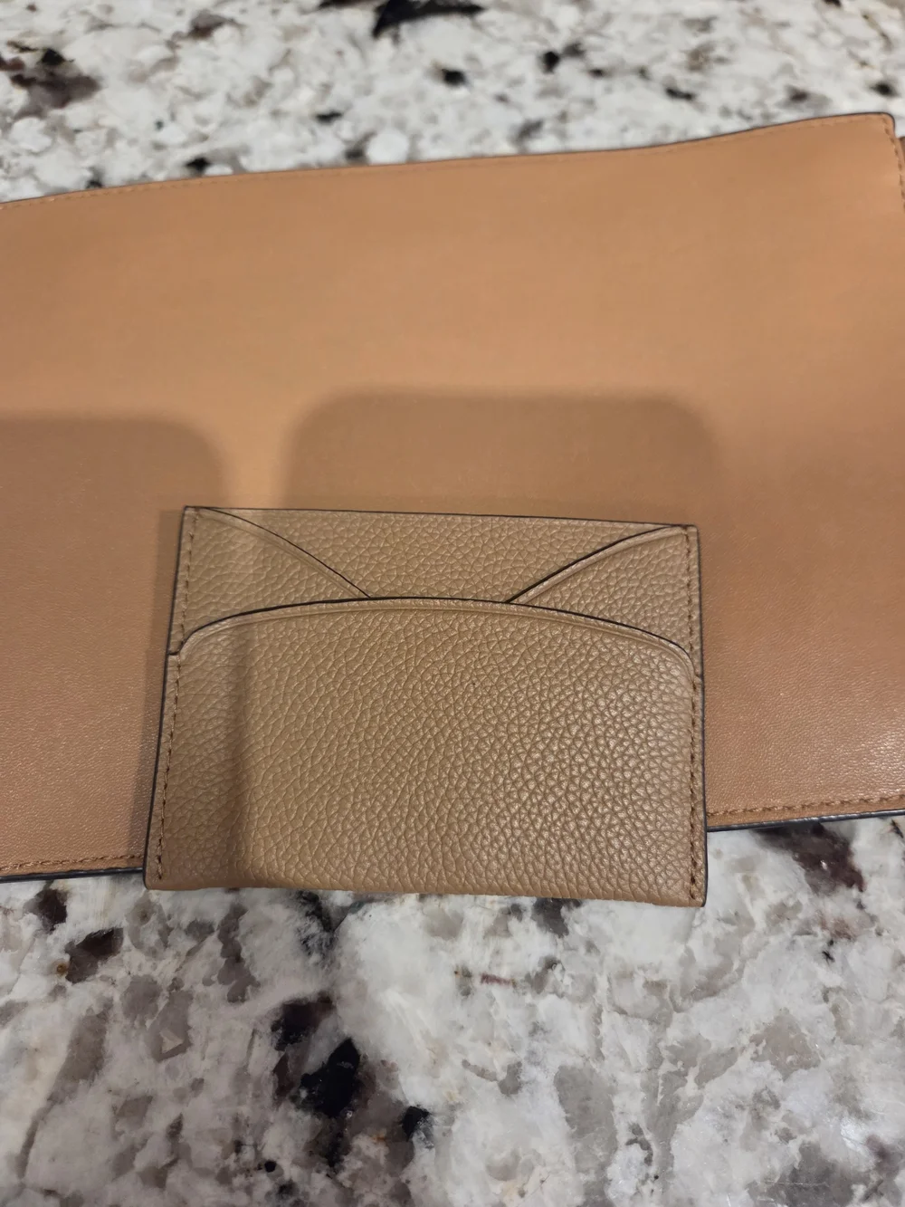 Tory Burch Tan Leather Zip Pouch with Gold Logo